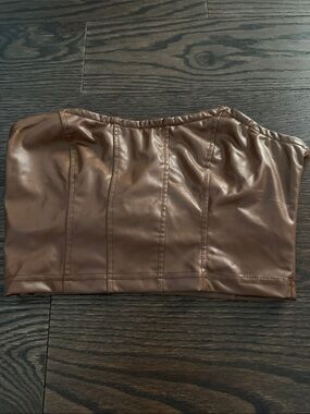 SHEIN Brown Faux Leather Strapless Bandeau Top